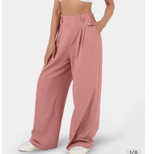 NWT HALARA High Waisted Plicated Side Pocket Wide Leg Casual Linen-Feel Pants❄️